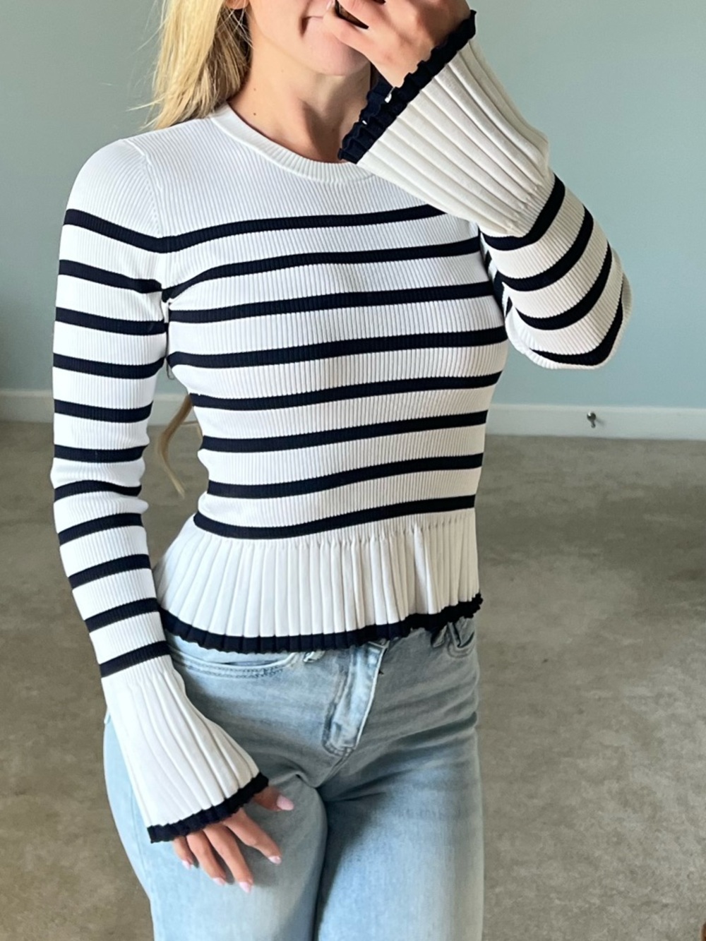 Rails striped navy white gemma sweater long sleeve top shirt size small stretchy